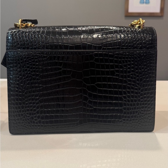 Saint Laurent Sunset Large in black croc-embossed shiny leather w/ gold hardware - Picture 3 of 17